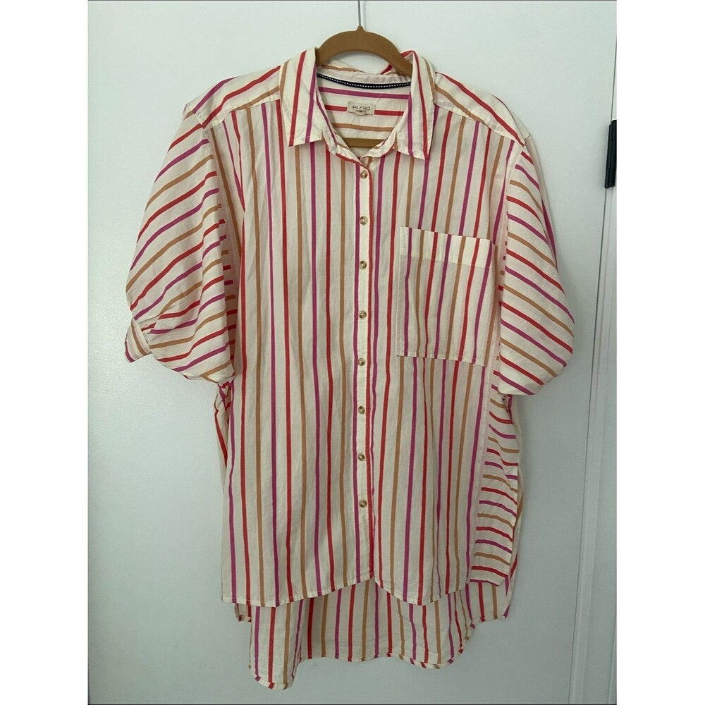 Pilcro Oversized Cream Button down Shirt with Stripes - Picture 2 of 12